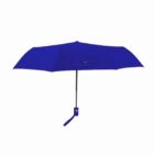 A fully opened blue umbrella with a black handle and wrist strap.