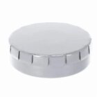 Silver metal jar lid with ridged edges, viewed from an angled top perspective.