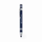 Blue retractable pen with Connect People text, silver clip, and decorative silver bands.