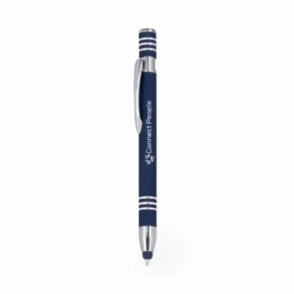 Navy blue pen with silver accents and Connect People printed on the barrel.