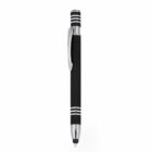 Black and silver retractable pen with clip, shown vertically on a white background.