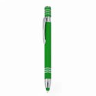 Green and silver retractable pen with a clip, shown on a white background.