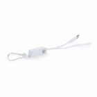 White keychain power bank with short charging cables and a carabiner attachment.