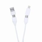 White USB cable with multiple connectors, including USB-A, micro USB, and Lightning.