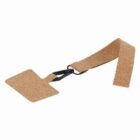 Brown luggage tag with a rectangular label and a looped strap.