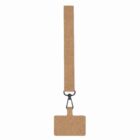 Brown cork lanyard with a blank rectangular name badge attached by a metal clip.