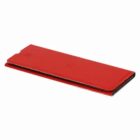 A slim, closed red wallet lying flat on a white background.