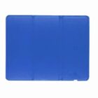 Blue rectangular tablet cover with three vertical folds, viewed from above on a white background.
