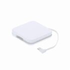 White, square portable power bank with an attached USB charging cable on a white background.
