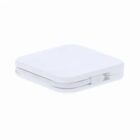 A closed, white, square-shaped plastic case with rounded edges on a white background.