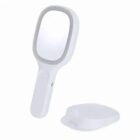 White handheld mirror with a matching detachable cover, both on a plain background.