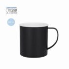 Black 300 ml mug with handle, made of food grade recycled plastic, on white background.