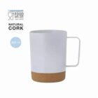 White mug with cork base, metal handle, and 400 ml label on a white background.