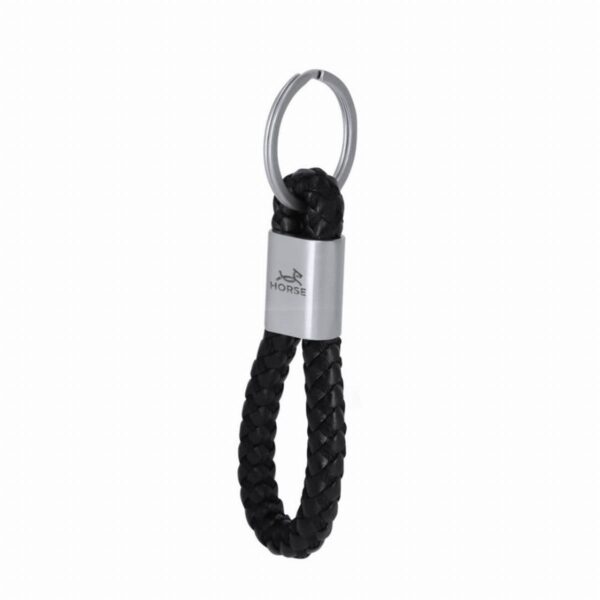 Black braided keychain with silver metal ring and HORSE logo on the metal clasp.