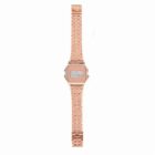 Rose gold digital wristwatch with a metal link band, displayed on a white background.