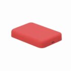 Red portable external hard drive with a USB-C port, on a white background.
