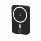 Black rectangular magnetic wireless charger with a white circle and line design on the front.