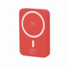 Red rectangular wireless charger with a white circle and line design on the front.