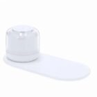 A white smart button device on an oval-shaped base, placed on a white background.