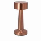 Copper-colored, modern table lamp with a cylindrical shade and conical base.
