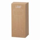 Brown cardboard box with a line drawing of a lamp and the word LAMP on the front.
