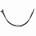 Black cord bracelet with a silver peace sign bead in the center.