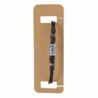 Brown leather bracelet with a metal basketball charm on a brown display card.