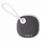 Square black and white fabric key tag with a loop and RPET printed on the front.