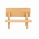 Small wooden bench with a simple backrest, viewed from the front on a white background.