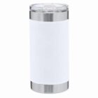 White stainless steel tumbler with a clear lid and metal base, isolated on a white background.