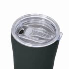 Green tumbler with a transparent plastic lid, featuring a slider opening.