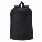 Black backpack with a minimalist design and a top handle.