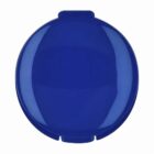 A round, closed blue container viewed from above.