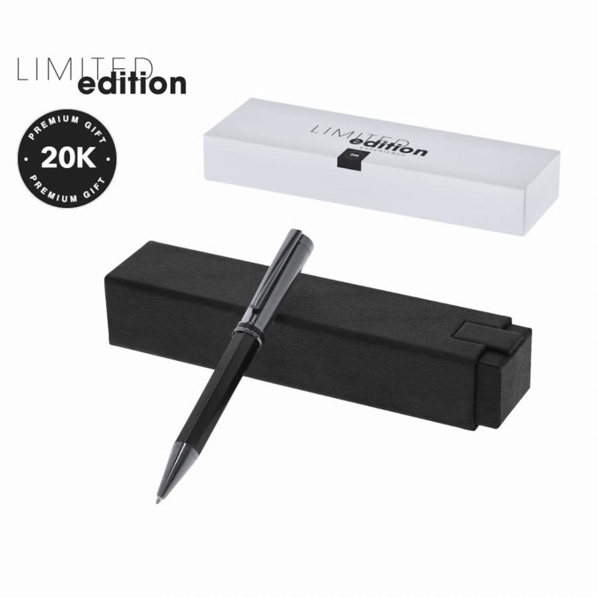 Black and silver pen on black box, near a closed white box, labeled Limited Edition 20K.