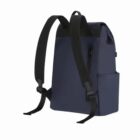 A navy blue backpack with black straps and a side pocket.