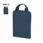 Blue laptop sleeve with handles and eco-friendly RPET label.