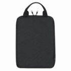 Black laptop sleeve with dual zippers and carrying handle.