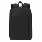 Black backpack with two main compartments and a top handle.