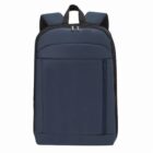 Dark blue backpack with a front zipper pocket and top handle.