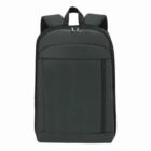 Dark green, minimalist backpack with front pockets and a top handle.