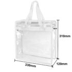 Clear tote bag with handles; dimensions are 330mm wide, 310mm tall, and 120mm deep.