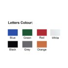 Color chart with labeled squares: blue, green, red, white, black, grey, orange.