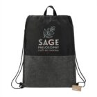 Black drawstring bag with Sage Philosophy and a leaf design on the front.