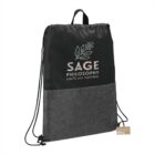 Black and gray drawstring bag with SAGE PHILOSOPHY and leaf design.