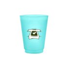 A blue cup with a T-shirt and heart icon in the center.