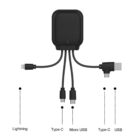 Multi-port charging hub with Lightning, USB-C, Micro USB, Type-C, and USB connectors.