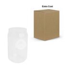 A frosted glass jar next to a plain brown box labeled Extra Cost.