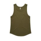 Olive green sleeveless tank top, laid flat on a white background.