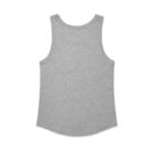 Gray sleeveless tank top with a rounded neckline, laid flat on a white background.