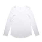 White long-sleeve shirt with a round neckline, laid flat on a white background.